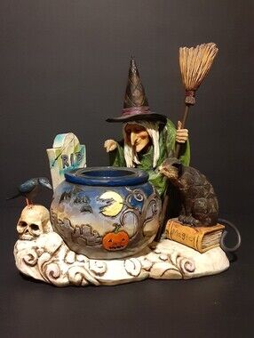 Witch Cauldron Cat Crow Skull Tombstone Halloween Jim Shore C4006317 Vintage 06'